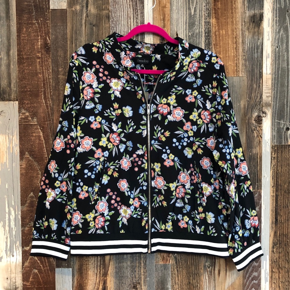 Plus Sized Floral Bomber Jacket